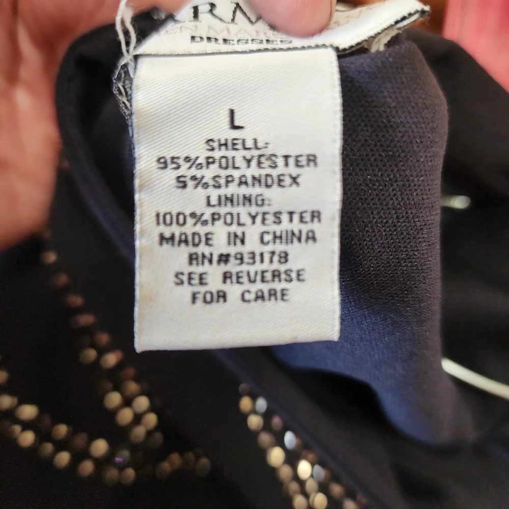 Carmen Marc Valvo Black Midi Dress with Silver Studded Accents - Picture 10 of 11